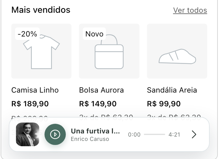 Prévia do player publicado sobre a vitrine de exemplo